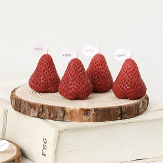 Jordbær fyrfadslys med duft - Mål: 4,5 x 4 cm - 4 stk.